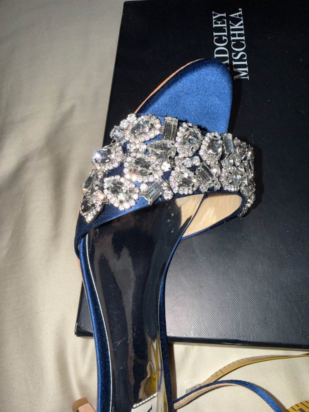 Badgley Mischka Midnight Blue Sandals with Crystal Accents